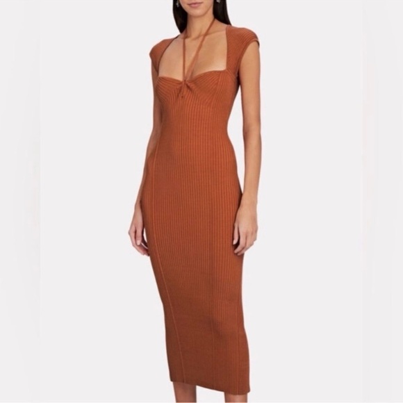 Jonathan Simkhai Florence Midi Dress Cognac size S - Picture 2 of 10